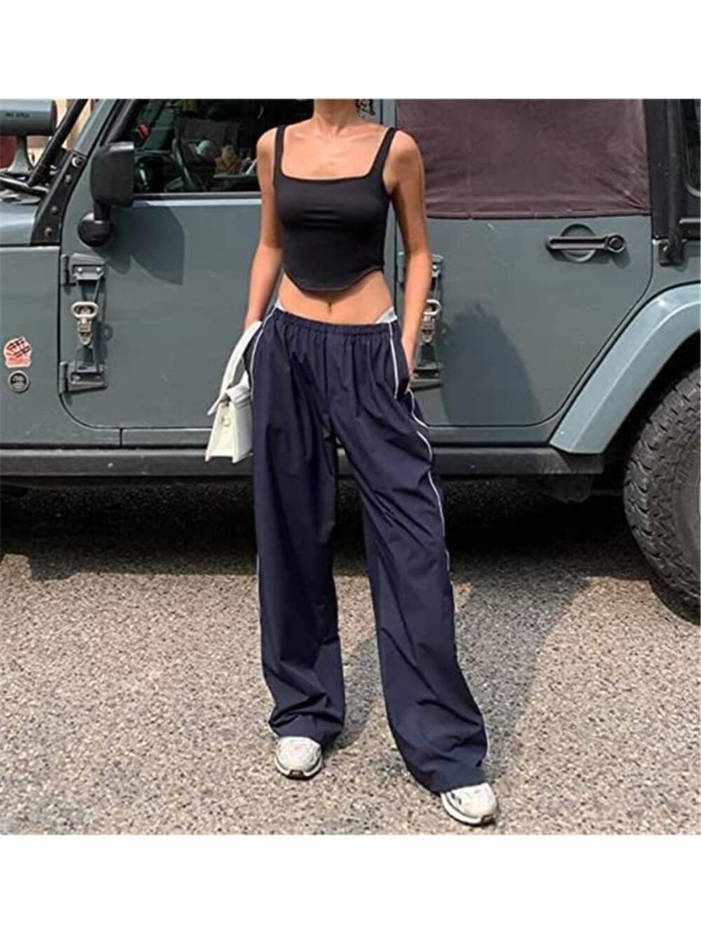 Women's Y2K Baggy Parachute Pants High Waist Cargo Pants Wide Leg Streetwear - Picture 3 of 7
